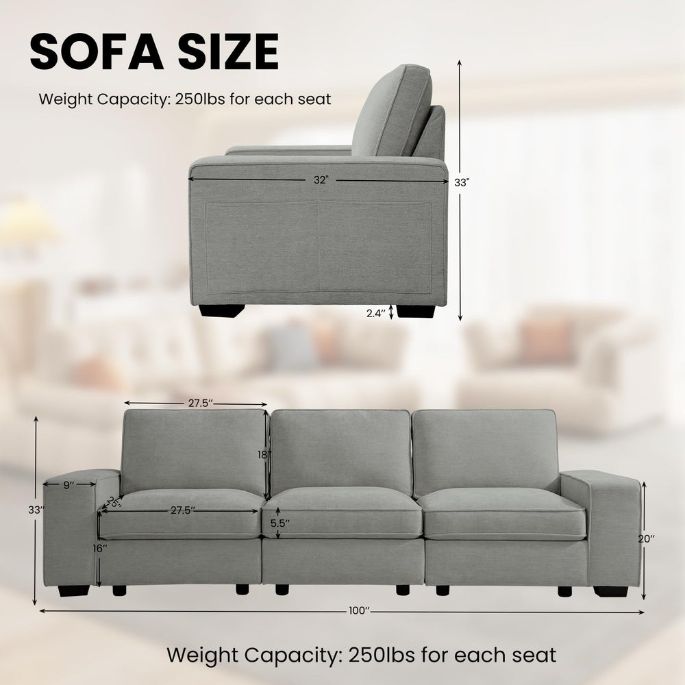 3-Seater Modular Sofa with Seats Storage
