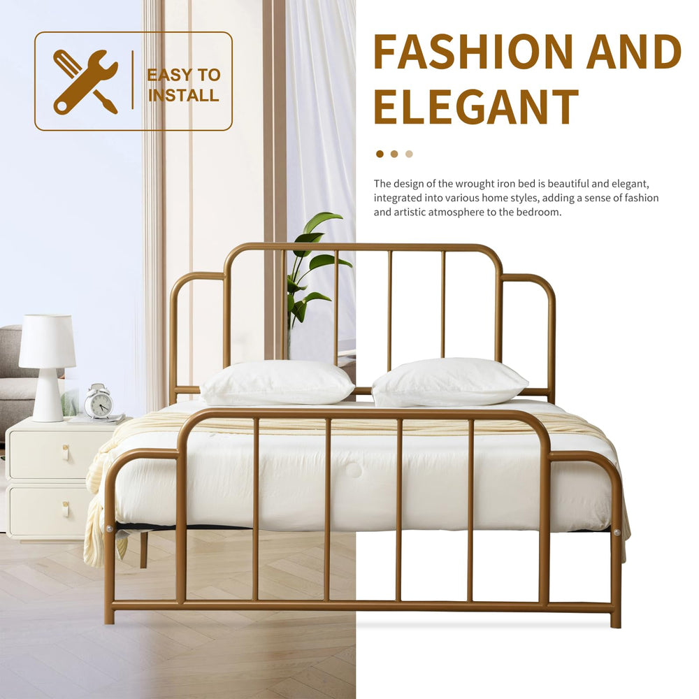 Queen Gold Metal Platform Bed Frame