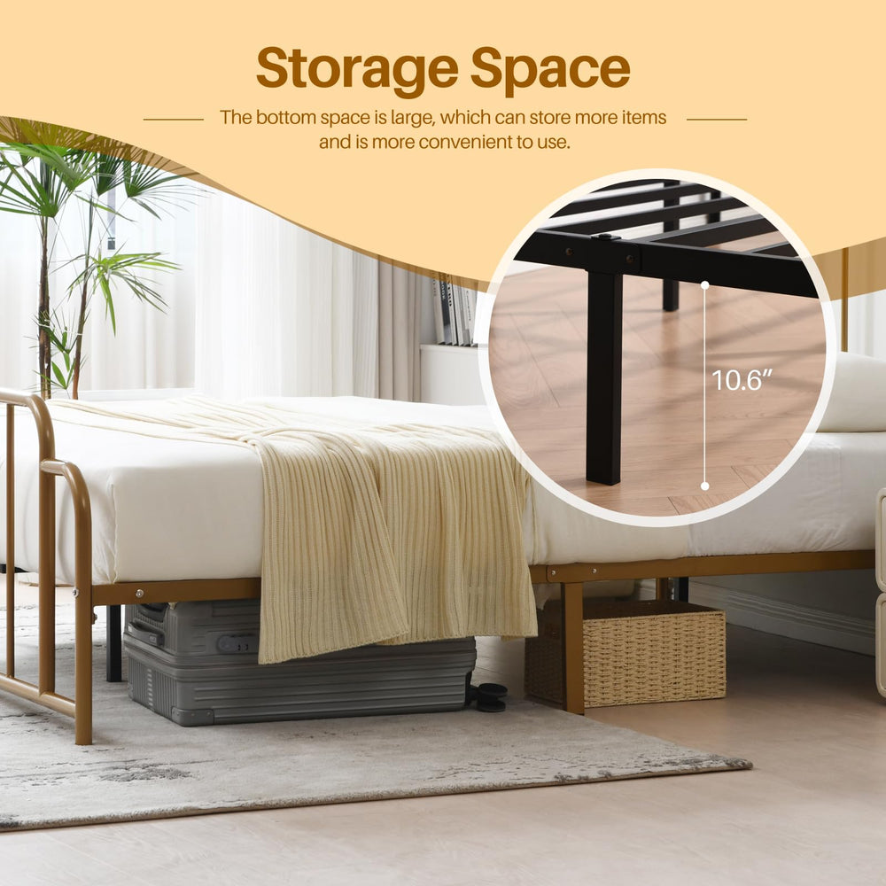 Queen Gold Metal Platform Bed Frame