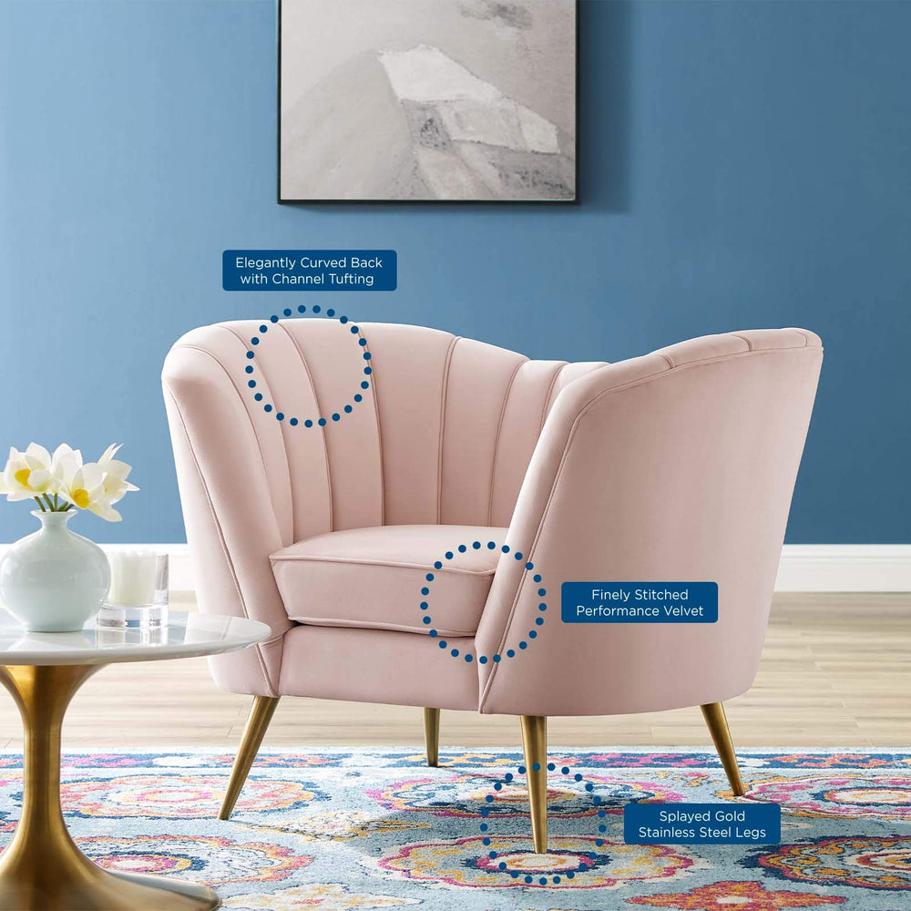 Tufted Performance Velvet Accent Armchair in Pink