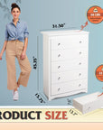 WLIVE White 5 Drawer Wood Dresser