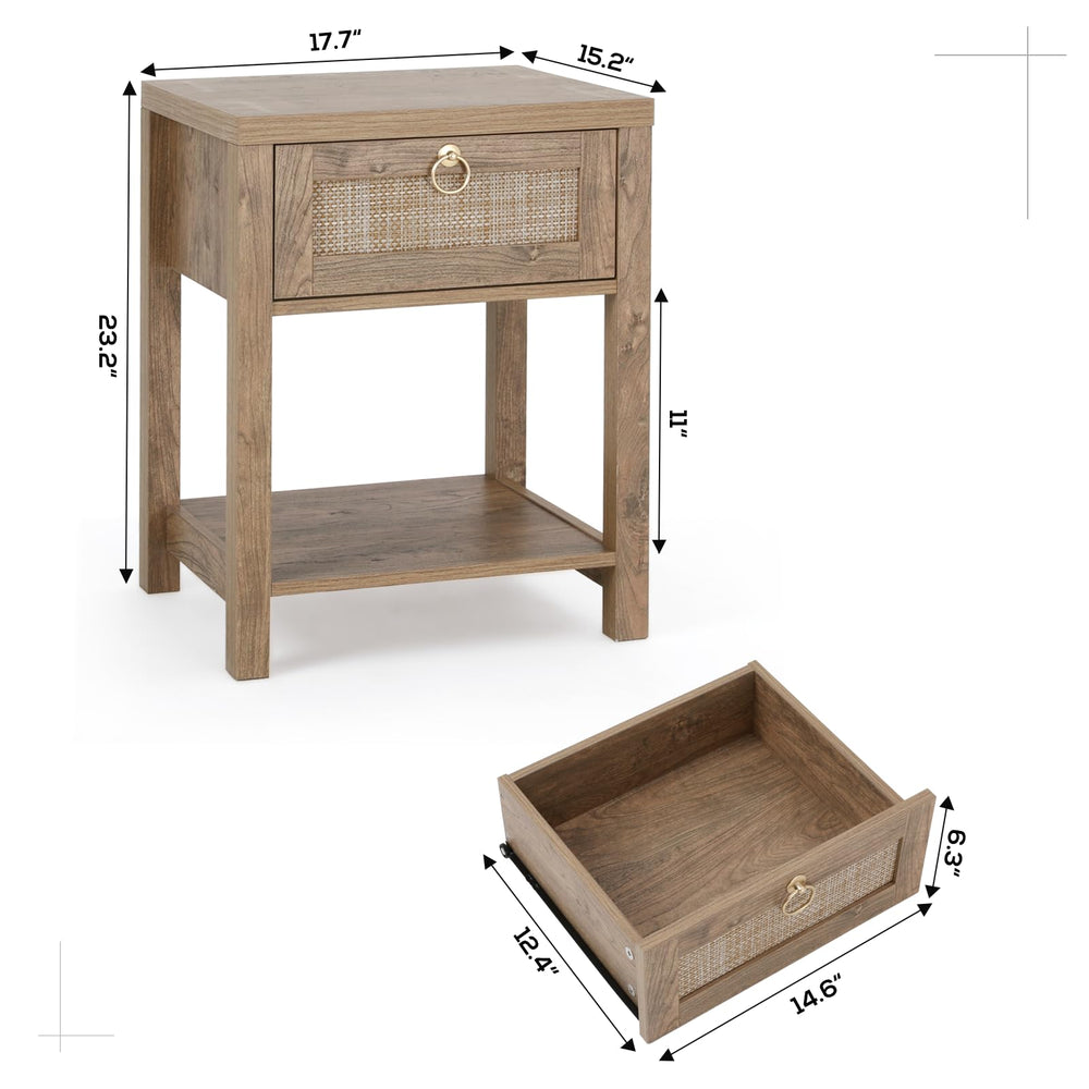 Farmhouse Rattan Nightstand Set of 2