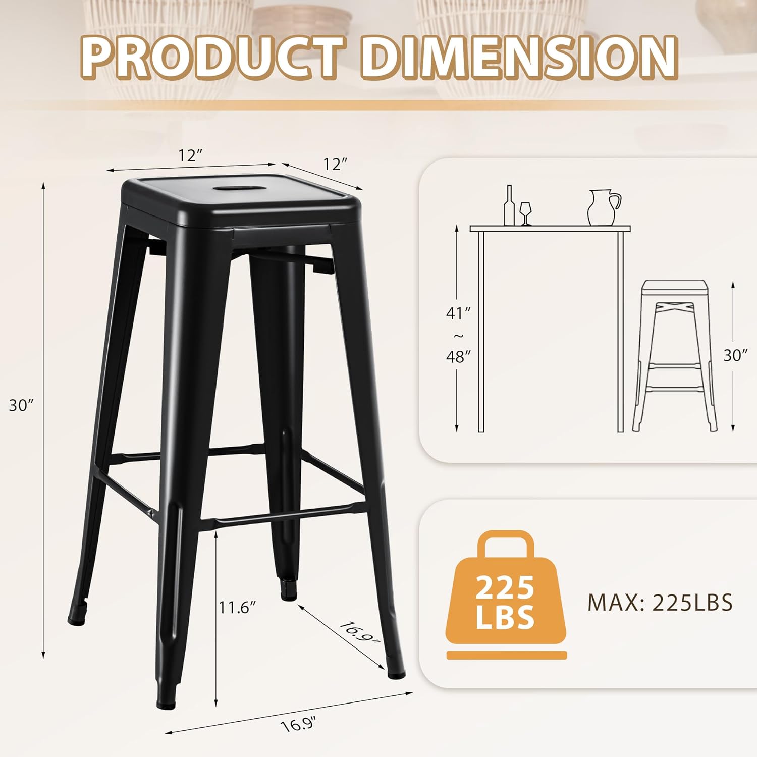 Metal Bar Stools (Set of 4)