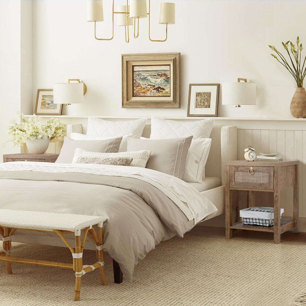 Farmhouse Rattan Nightstand Set of 2