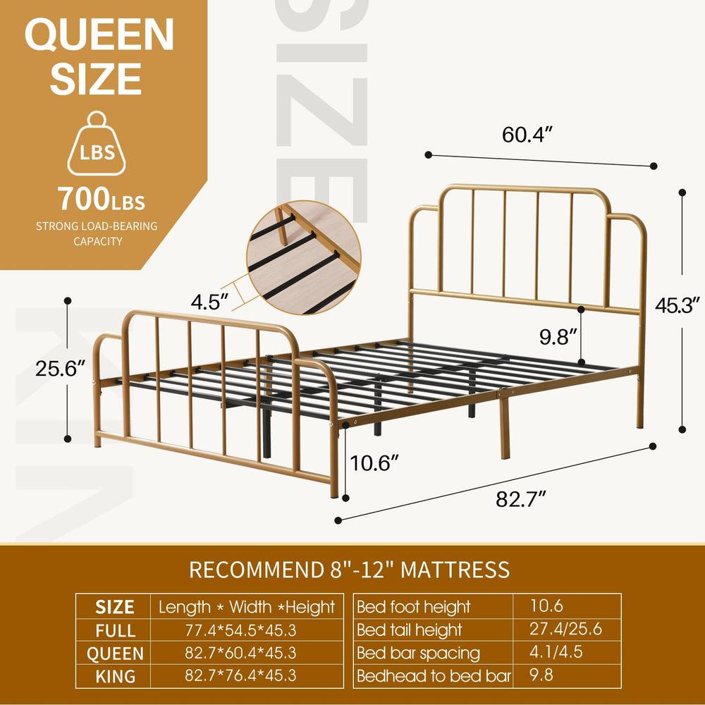Queen Gold Metal Platform Bed Frame
