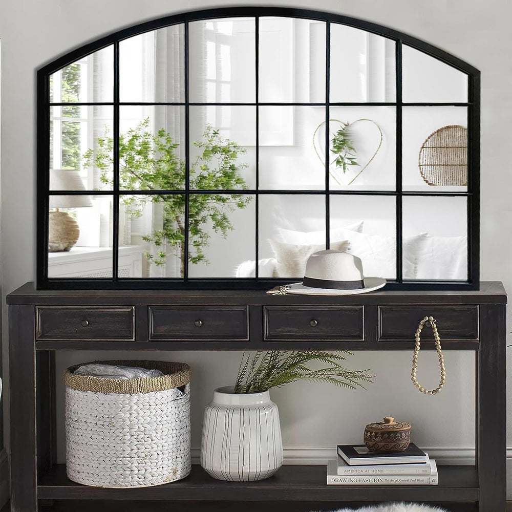 Black Grid Wide Window Pane Mirror