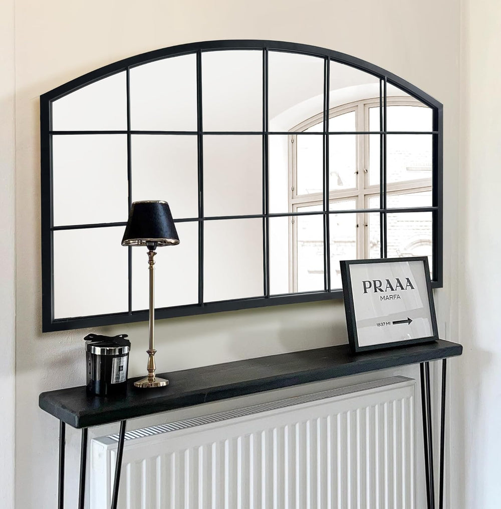 Black Grid Wide Window Pane Mirror