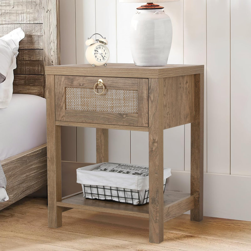 Farmhouse Rattan Nightstand Set of 2