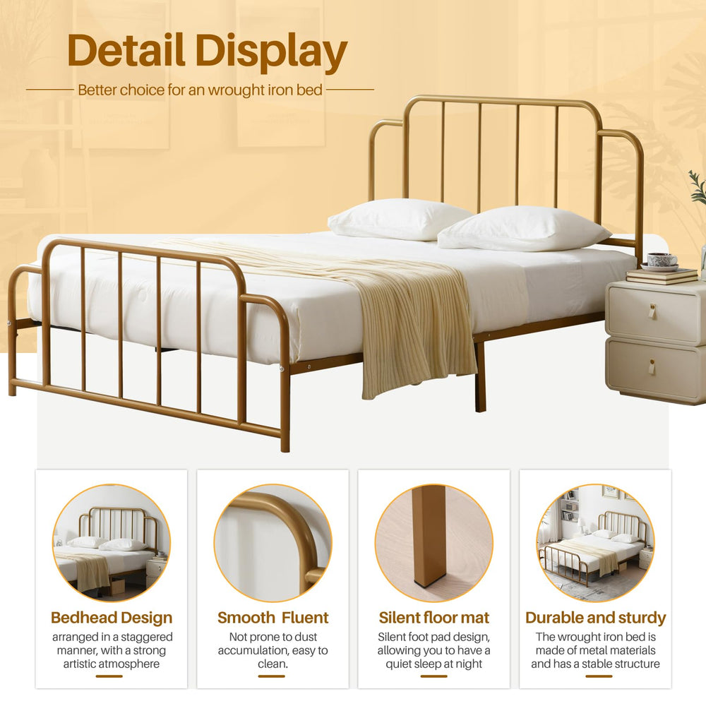 Queen Gold Metal Platform Bed Frame