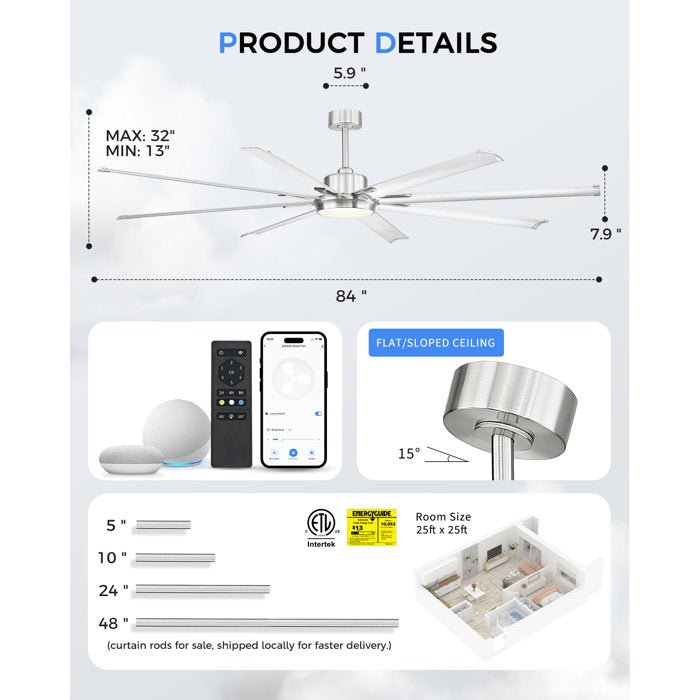 72"Industrial Ceiling Fan with Light - From Where - 