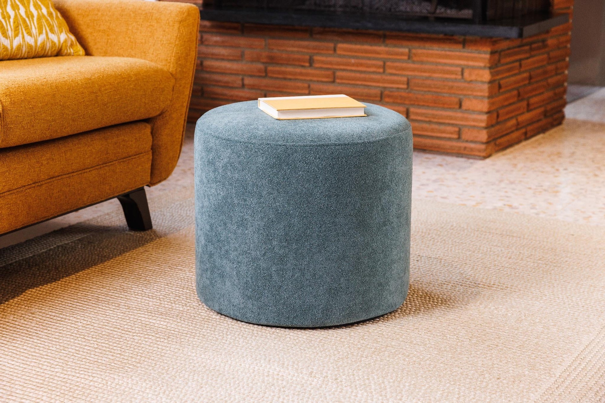 Wovenbyrd Round Pouf Ottoman with Foam Core Charcoal Wool Casual Boucle
