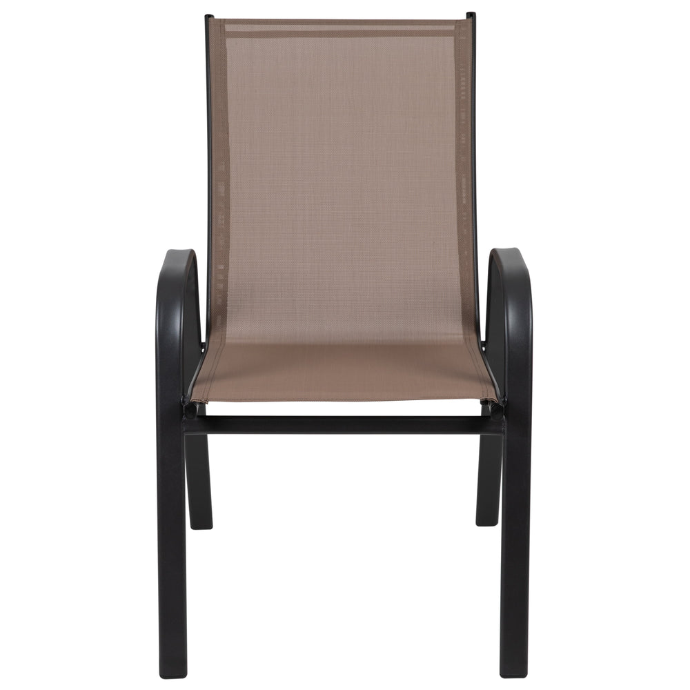 BizChair 4 Pack Brown Outdoor Stack Chair with Flex Comfort Material and Metal Frame