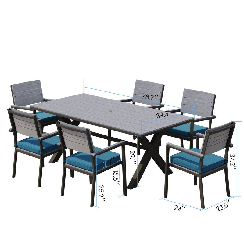 78.74" Long Aluminum Outdoor Dining Set with Cushions - From Where - 