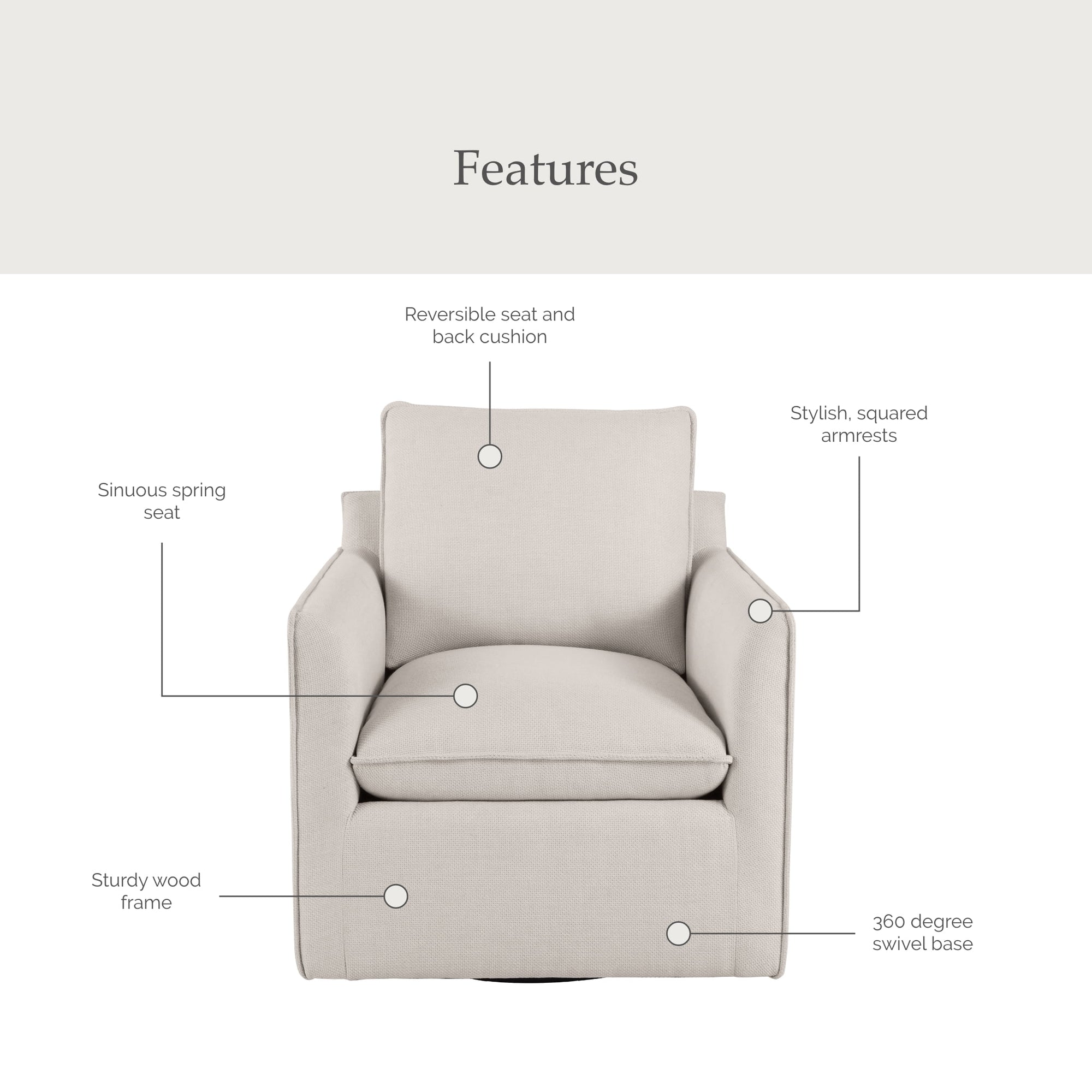 My Texas House Briar Swivel Accent Chair, Cream Linen