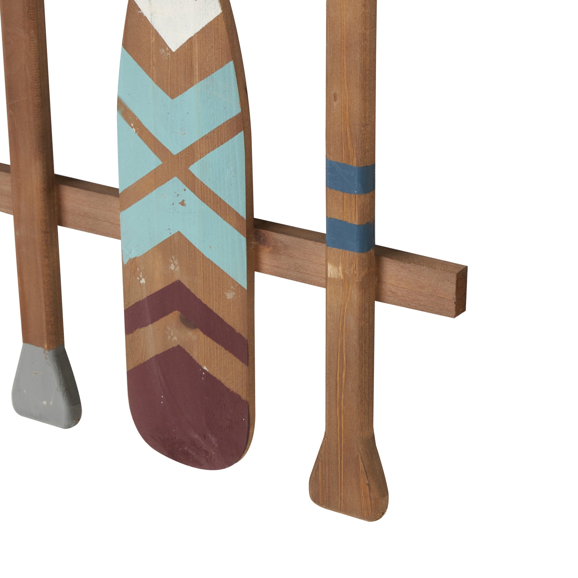 DecMode Blue Wood Novelty Canoe Oar Paddle Wall Decor with Arrow and Stripe Patterns