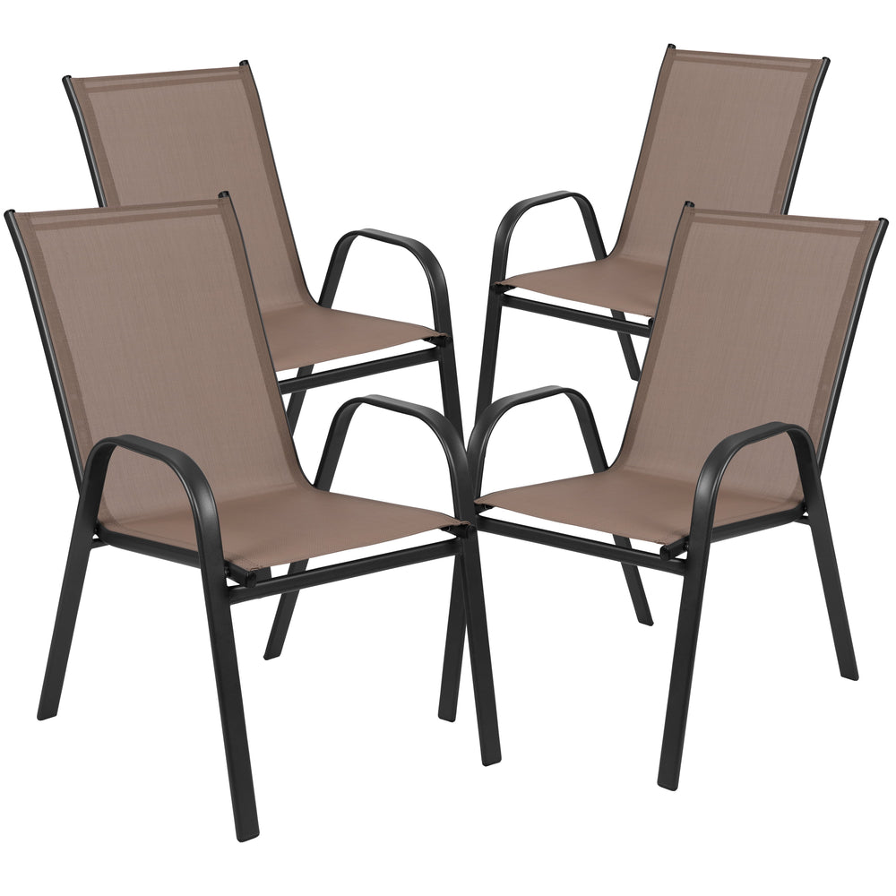 BizChair 4 Pack Brown Outdoor Stack Chair with Flex Comfort Material and Metal Frame