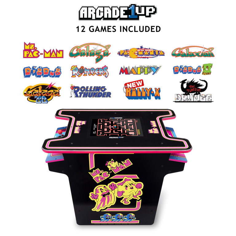 Arcade1Up Ms.PAC-MAN Head-to-Head Arcade Machine – Retro Home Arcade Table with 12 Classic Games, Light-Up Control Deck & Real-Feel Joysticks