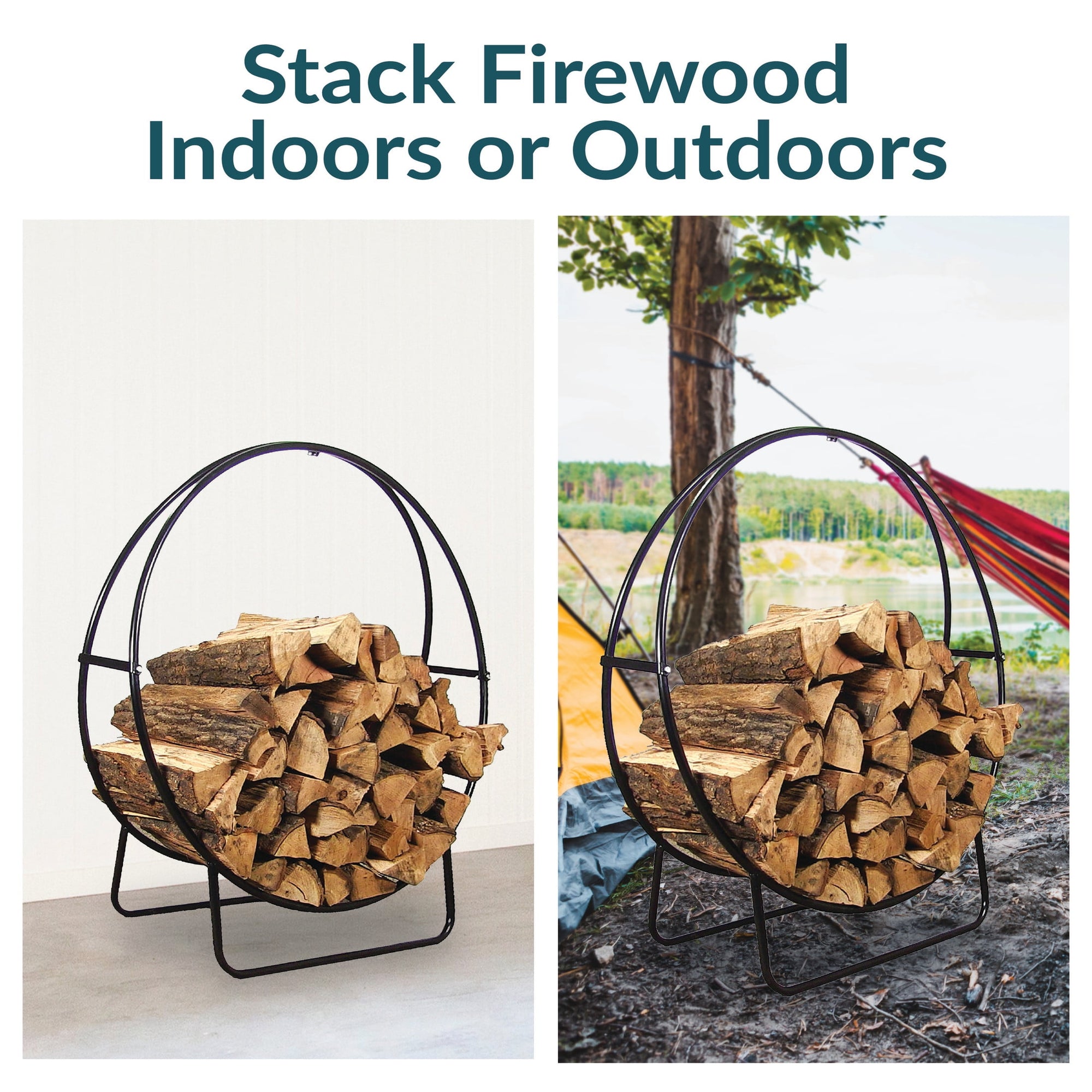 Sunnydaze Modern Tubular Steel Firewood Hoop Log Rack, Indoor Outdoor