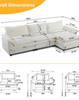 Ktaxon 120" W Sectional Sofa L Shaped Couch with Chaise Living Room Sleeper Set, 3 Seats with Chenille and Double Layer Cushions Beige