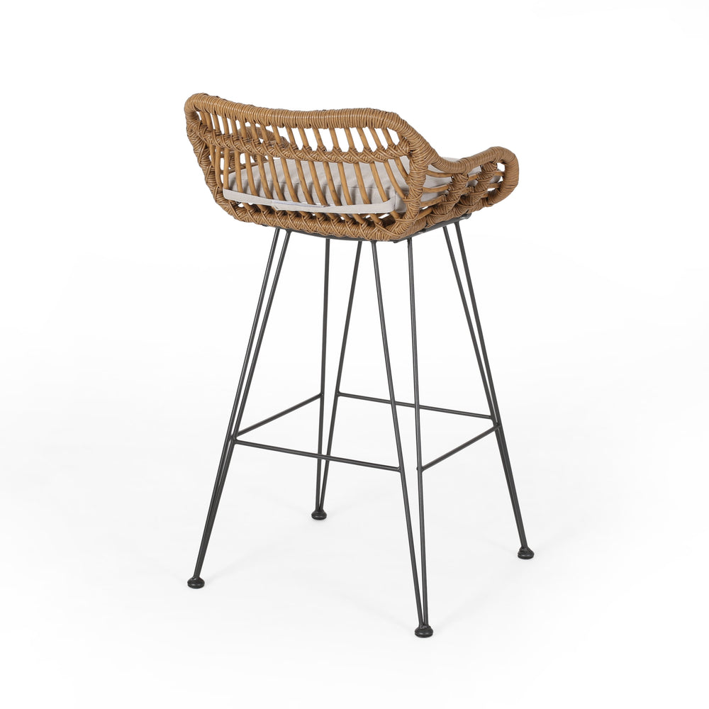 Lisa Outdoor Wicker Barstools with Cushions (Set of 2)