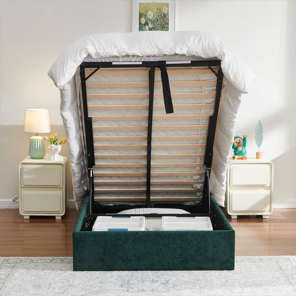 Velvet Wingback Storage Bed