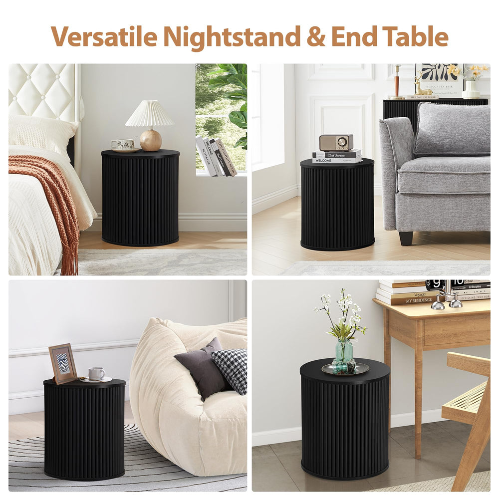 Fluted Round Side Table with Storage