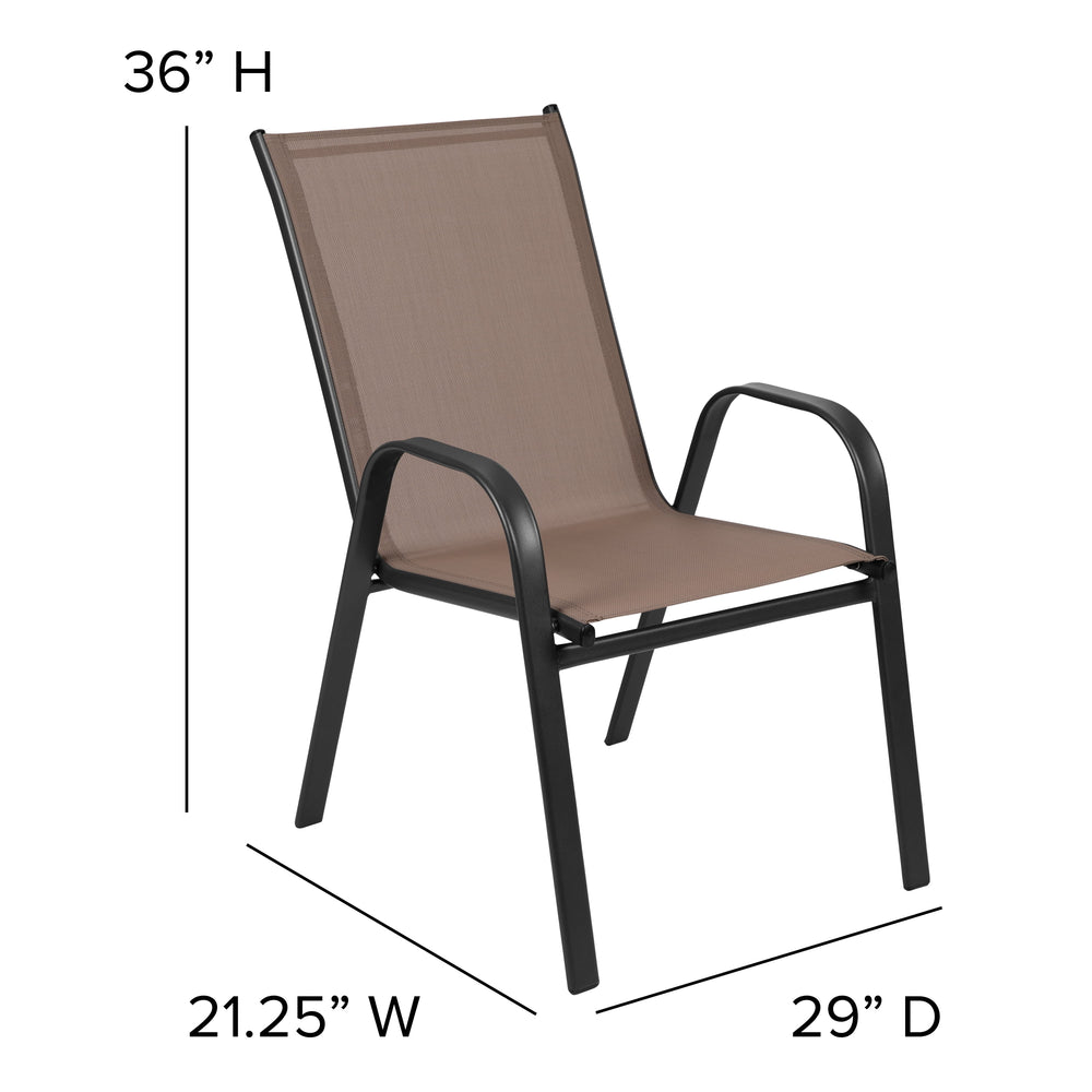 BizChair 4 Pack Brown Outdoor Stack Chair with Flex Comfort Material and Metal Frame