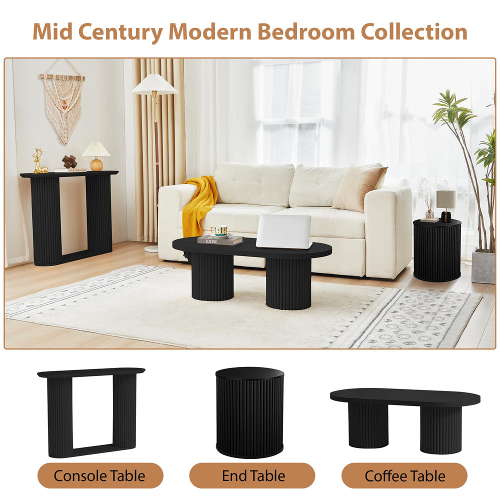 Fluted Round Side Table with Storage