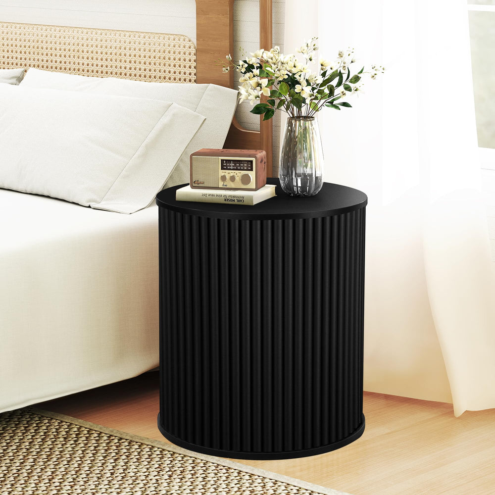 Fluted Round Side Table with Storage