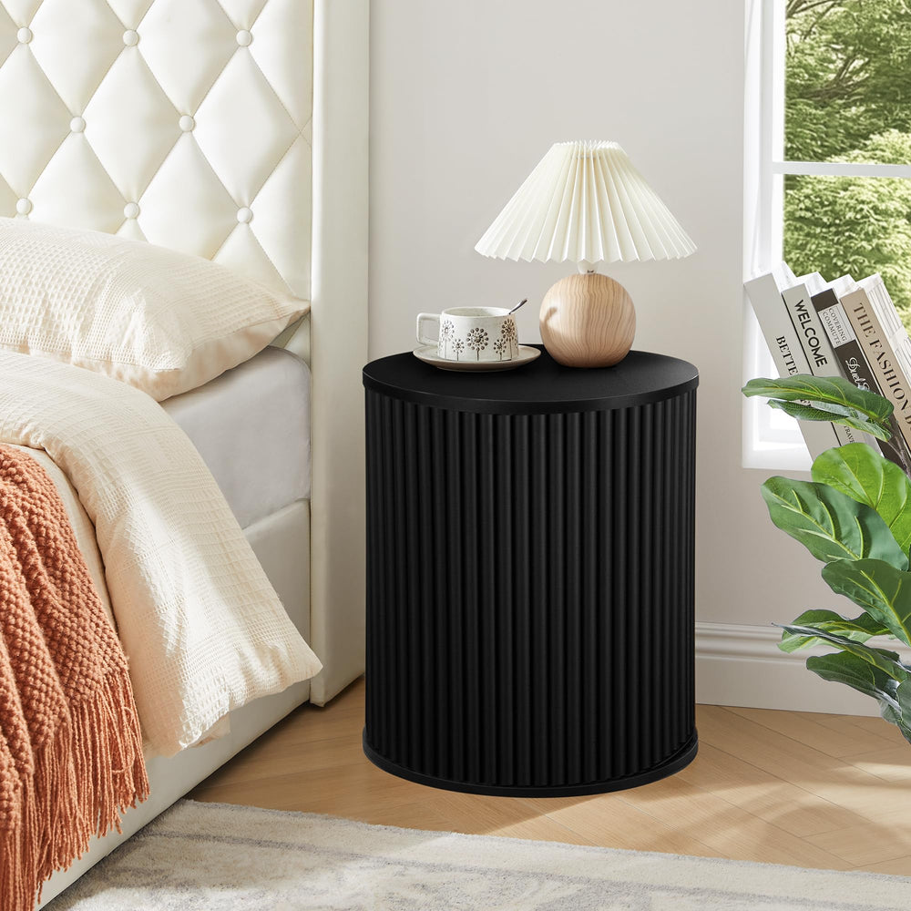 Fluted Round Side Table with Storage