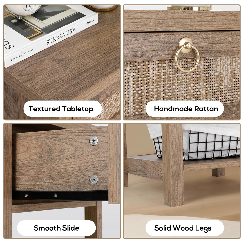 Farmhouse Rattan Nightstand Set of 2