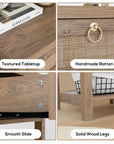 Farmhouse Rattan Nightstand Set of 2