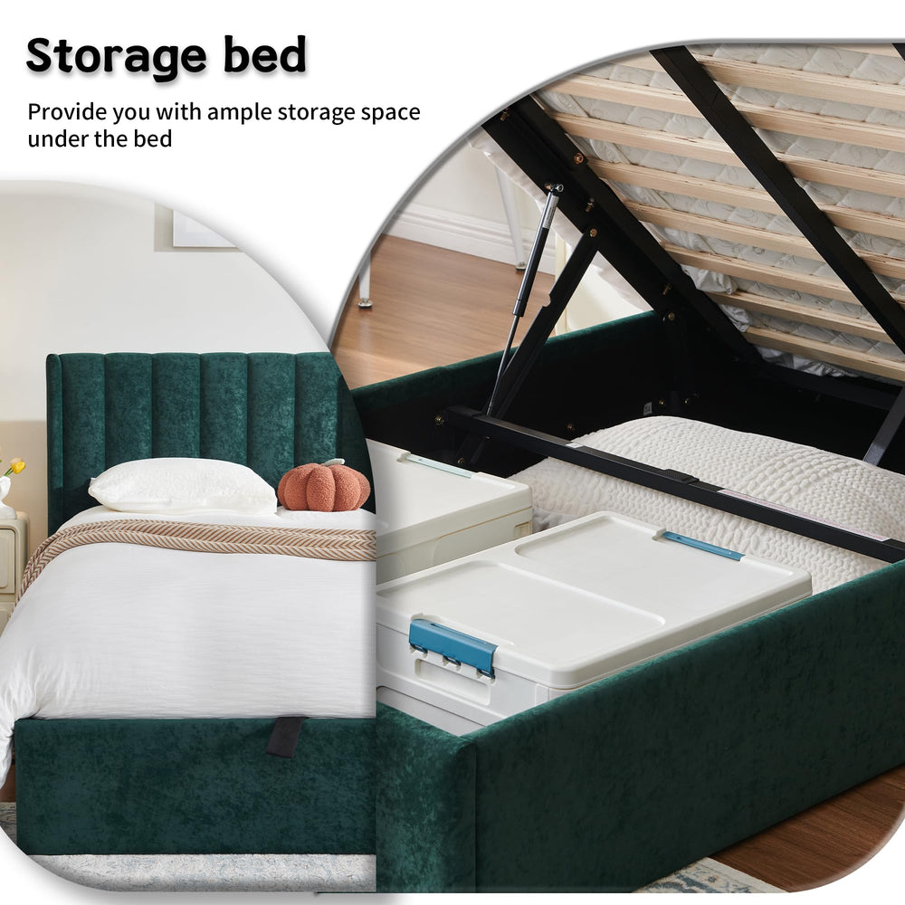 Velvet Wingback Storage Bed