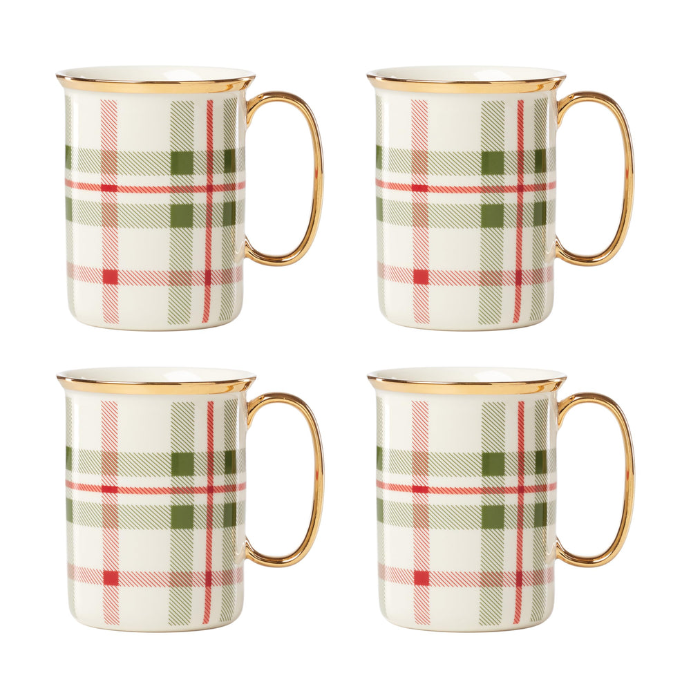 Lenox Holiday Plaid 4-Piece Christmas Mug Set