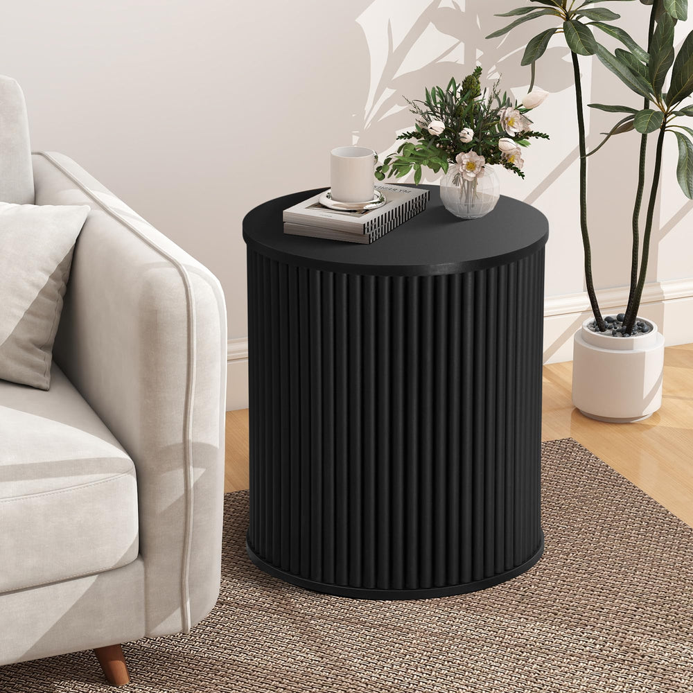 Fluted Round Side Table with Storage
