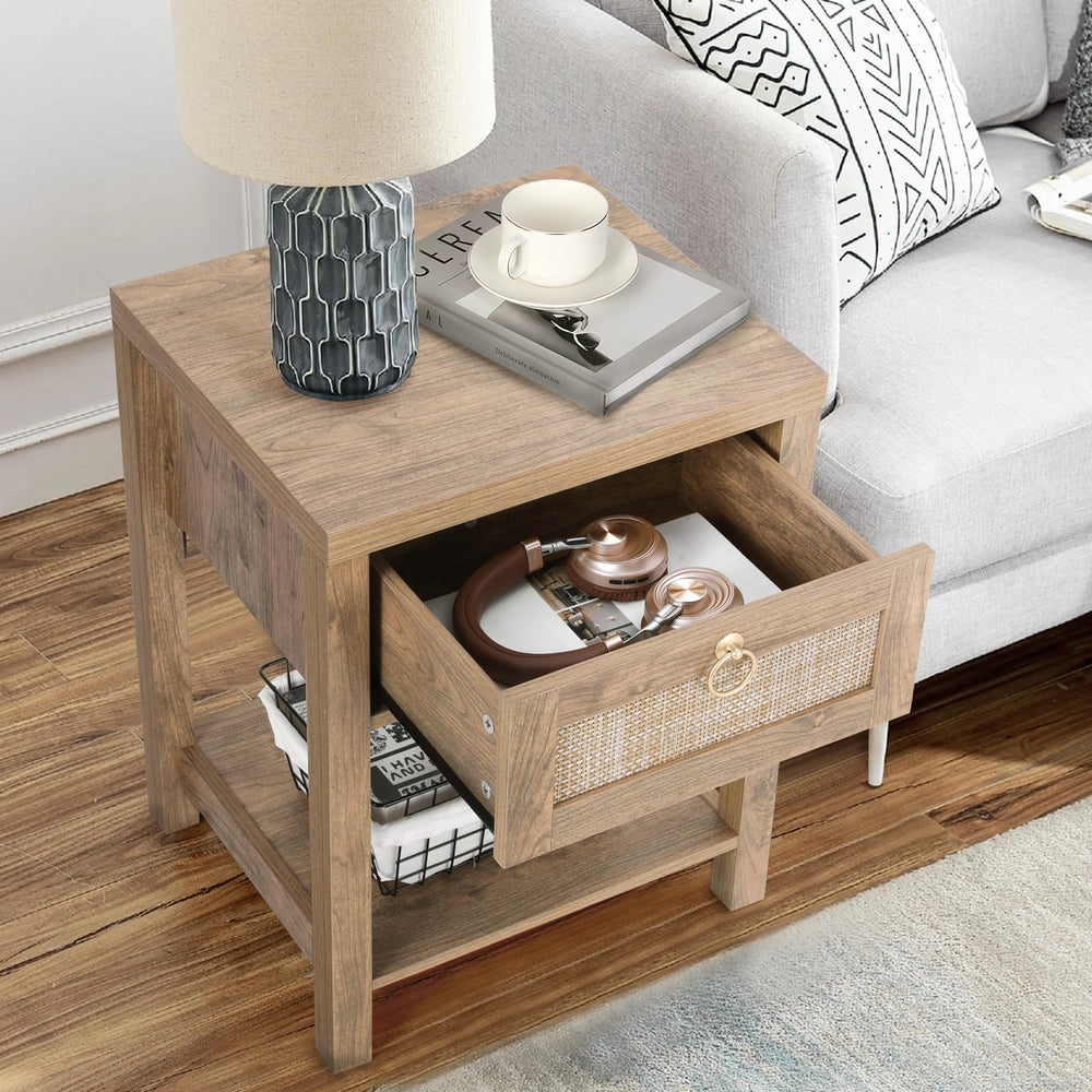 Farmhouse Rattan Nightstand Set of 2