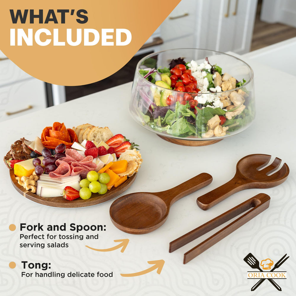 Oria Cook Large Glass Salad Bowl with Lid Set