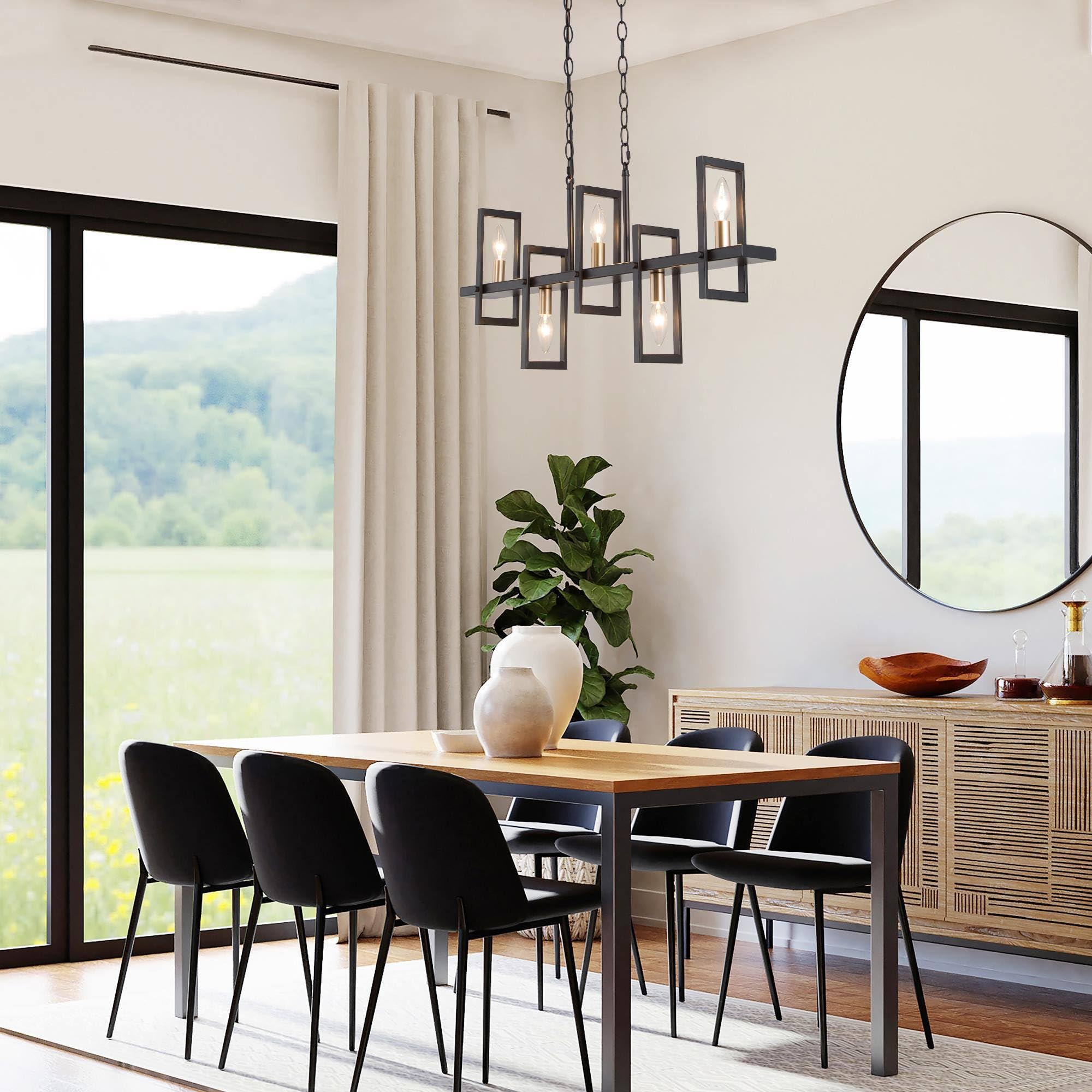 Black Gold 5 Light Linear Chandelier