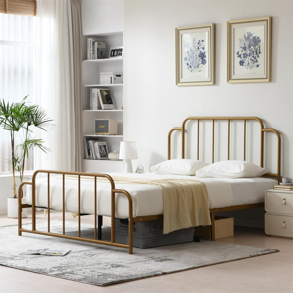 Queen Gold Metal Platform Bed Frame