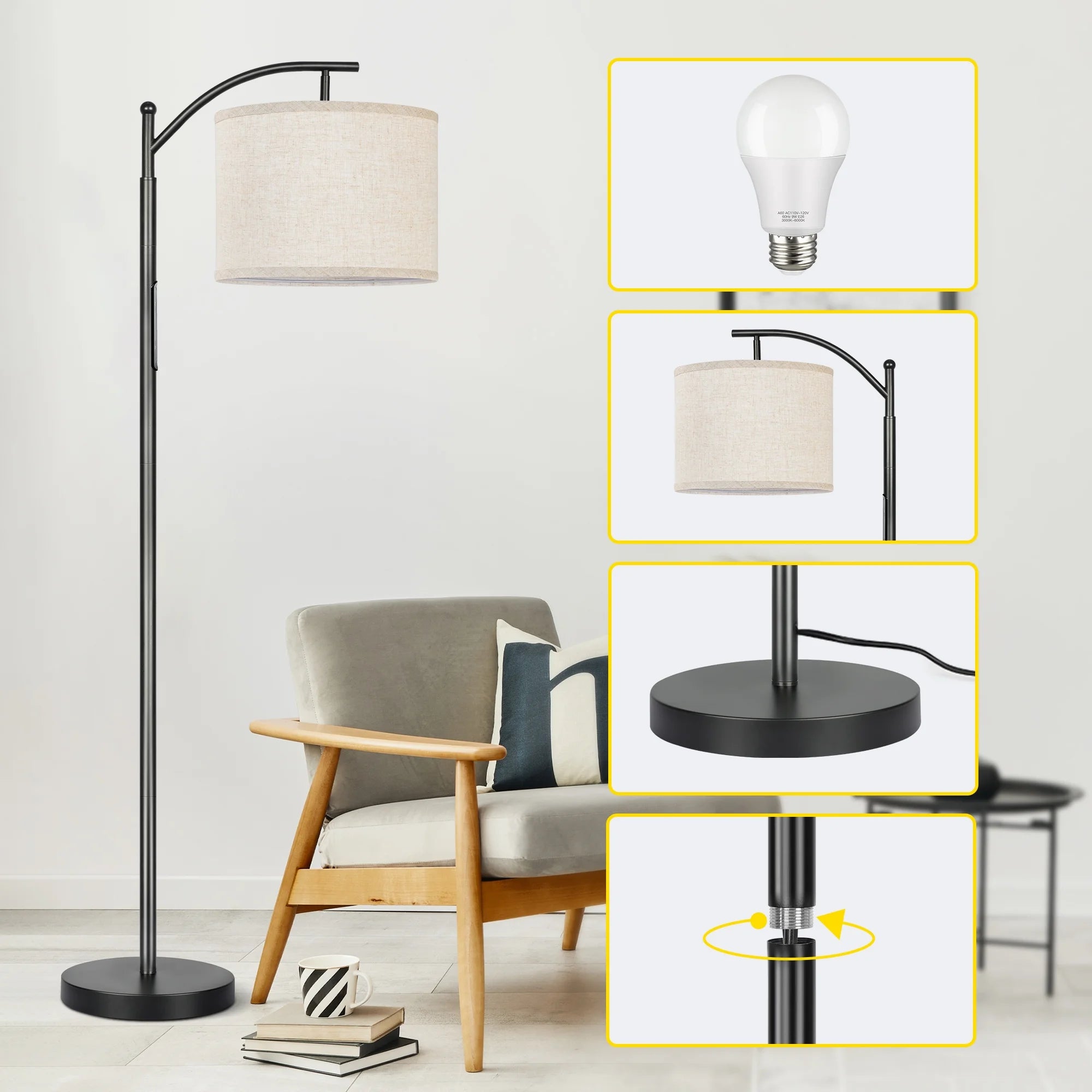 63&quot; Dimmable Arc Floor Lamp