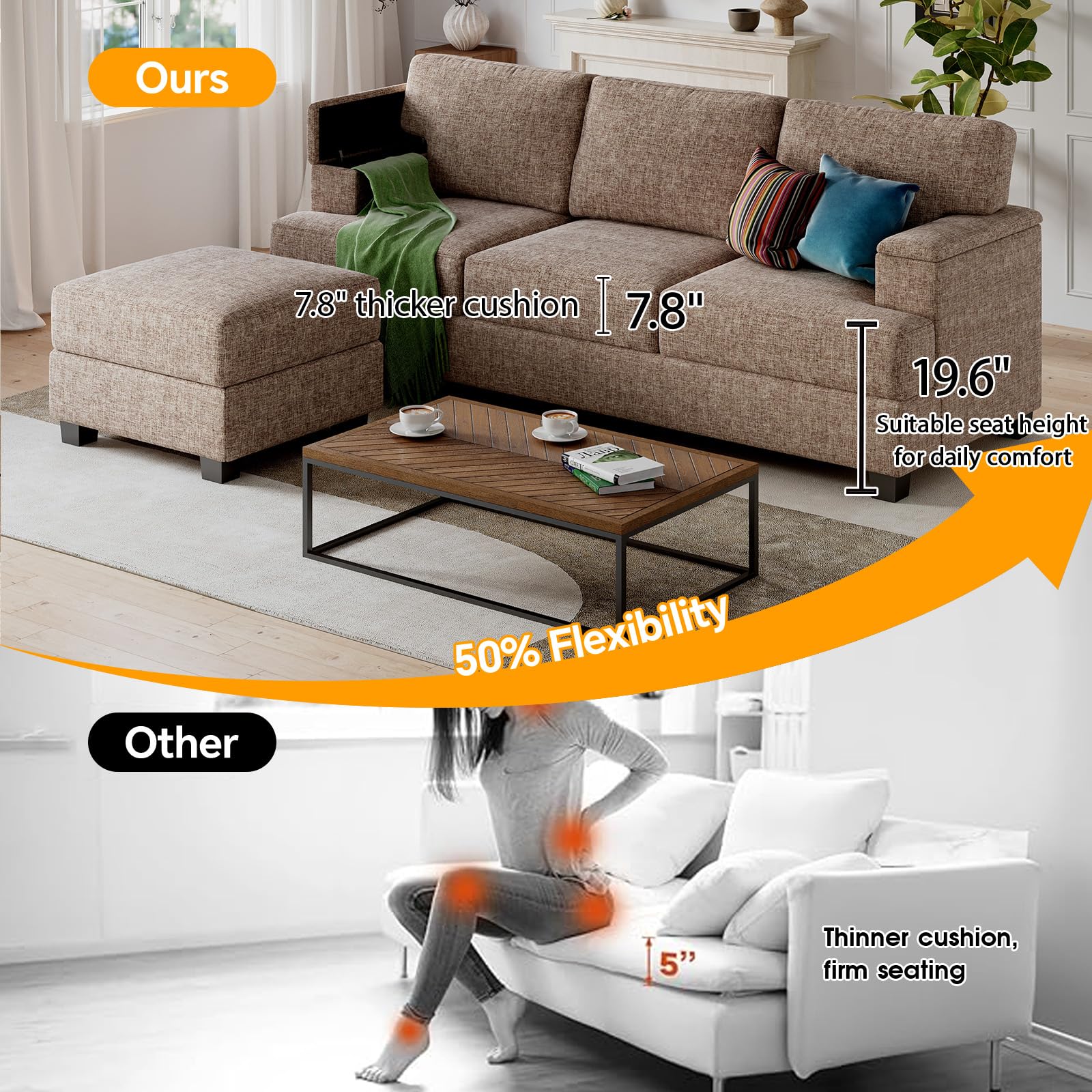 85" L Shaped Couch with Ottoman - From Where - 