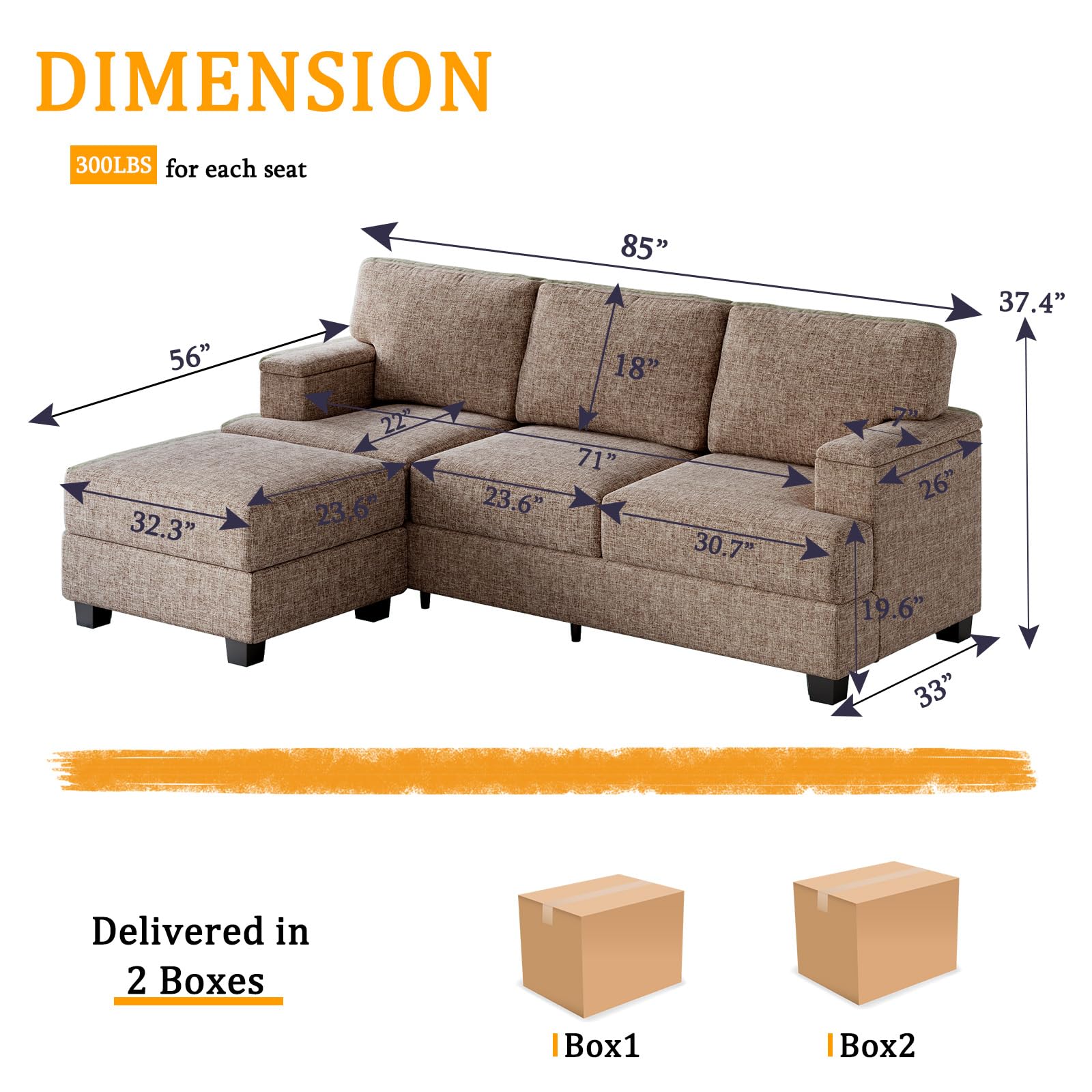 85&quot; L Shaped Couch with Ottoman - From Where - 