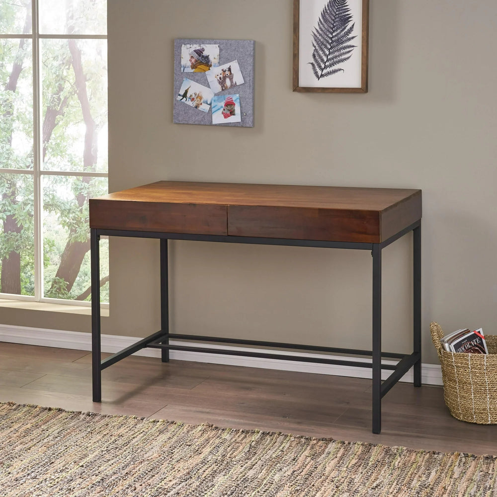 Industrial Acacia Wood Storage Desk