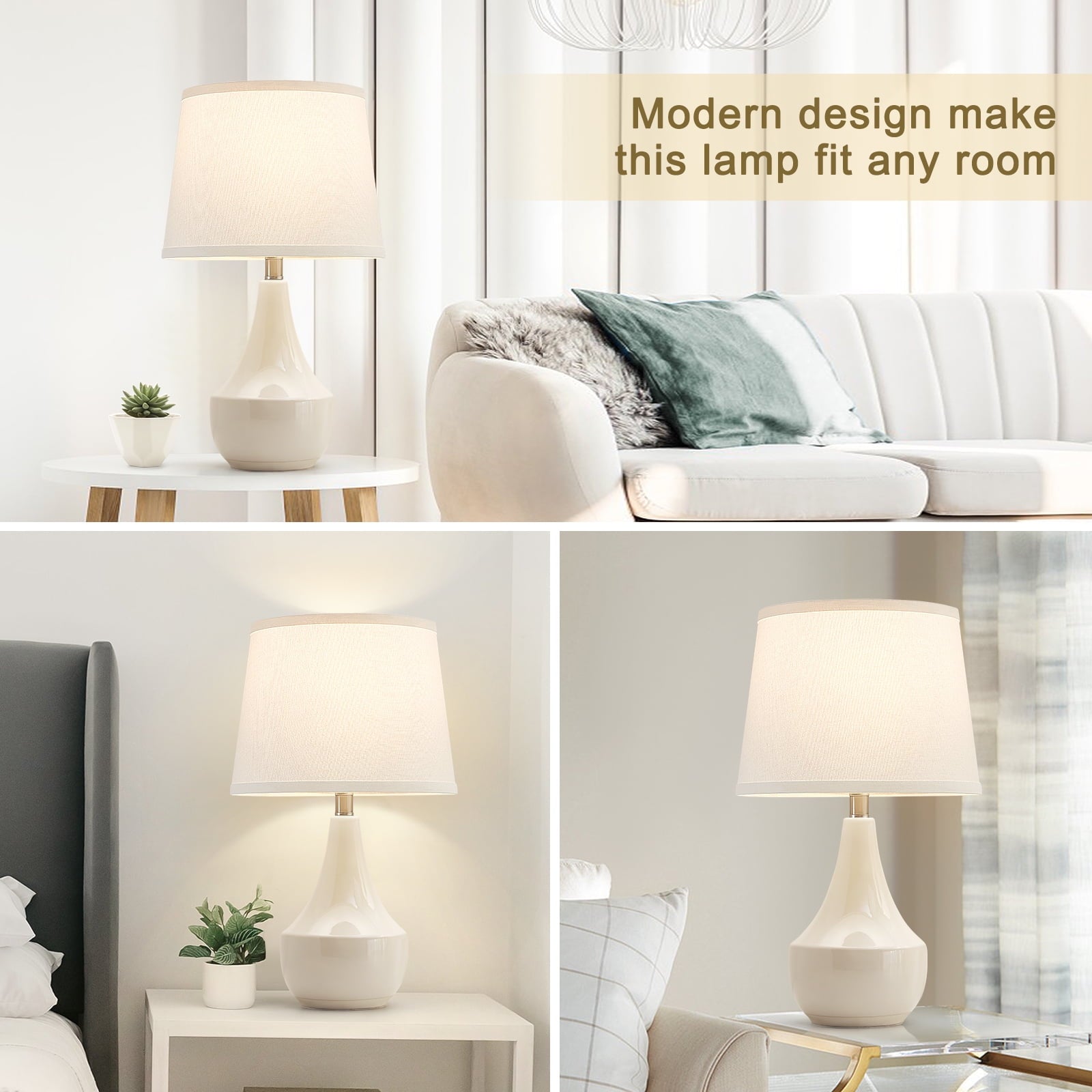 NATYSWAN Table Lamp Set of 2, 18.63in Ceramic Table Lamp Classic Beside Lamps Nightstand Lamp Modern Table Lamp for Living Room, Bedroom & Office Rocker Swtich Cream-LED Bulbs Included