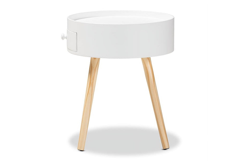 Baxton Studio Jessen Mid-Century Modern White 1-Drawer Wood End Table