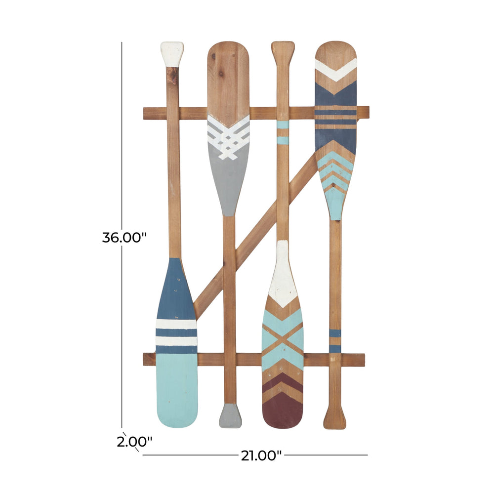 DecMode Blue Wood Novelty Canoe Oar Paddle Wall Decor with Arrow and Stripe Patterns