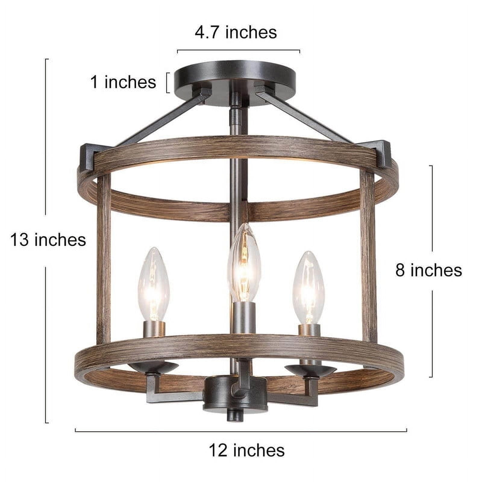 LNC Rustic Farmhouse 3-Light Semi-Flush Ceiling Light Distressed Wood