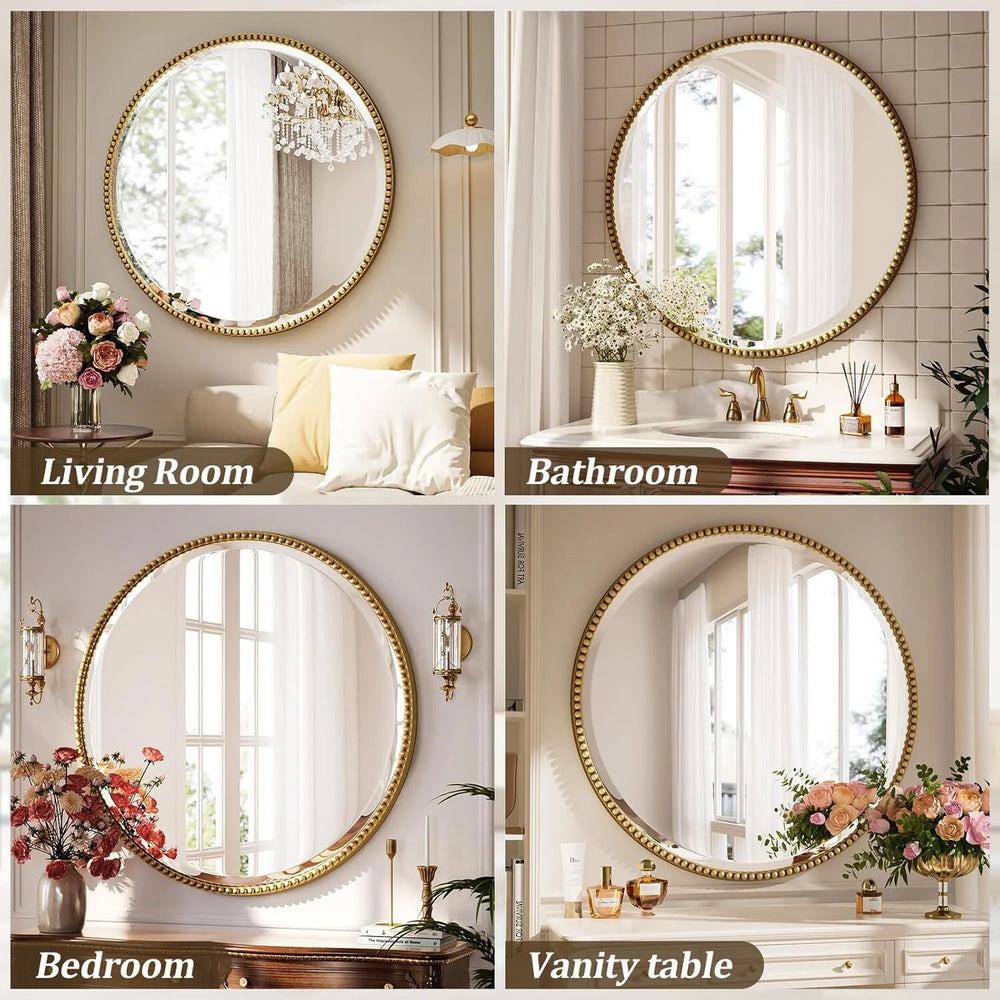 28" Beaded Round Wall Mirror