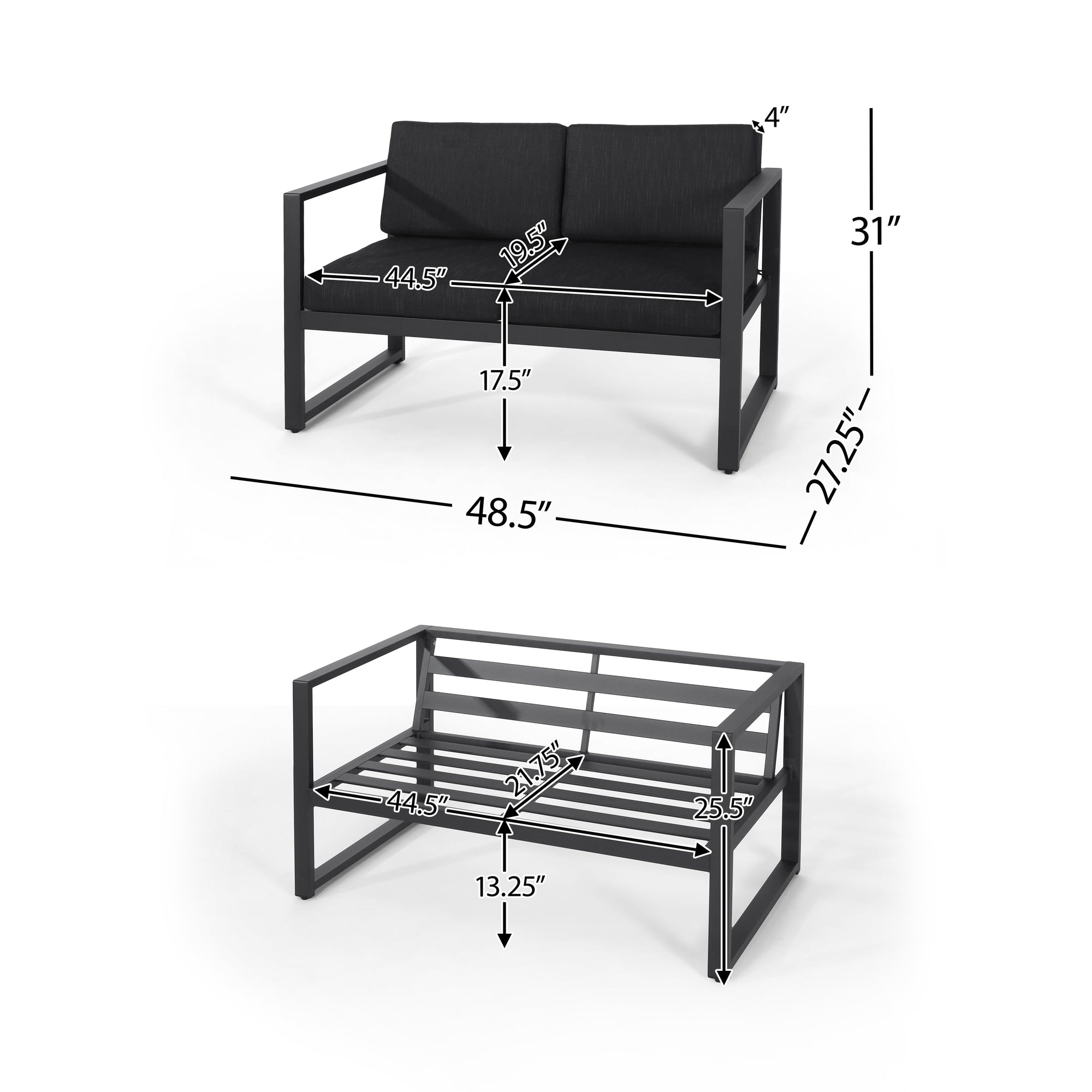 Calderon 4 Piece Outdoor Aluminum Chat Set, Dark Gray