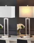 JONATHAN Y Sabrina 28.5" Vintage Industrial Iron LED Table Lamp with Pull-Chain and USB Charging Port, Nickel (Set of 2)
